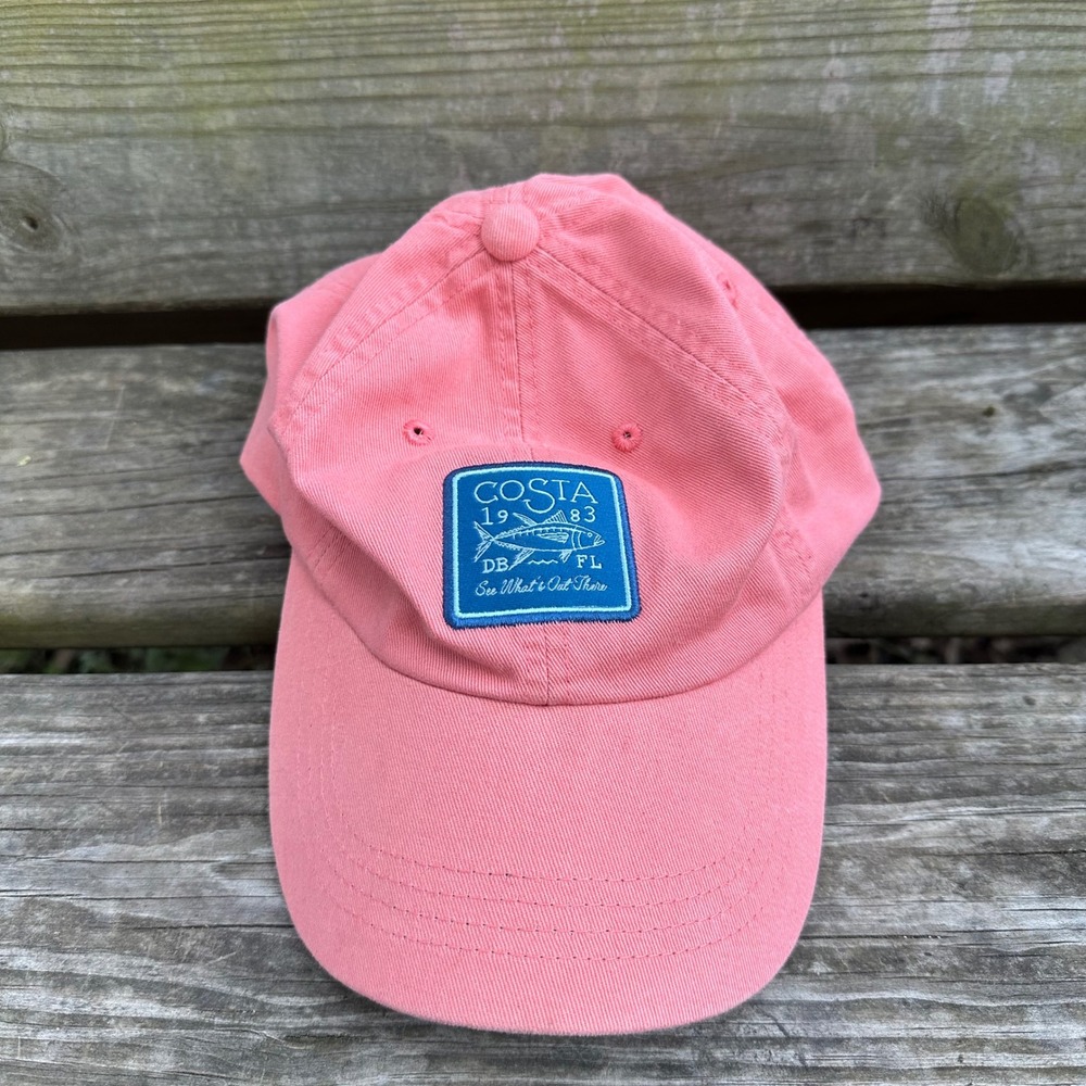 Costa Del Mar‎ Longboat Patch Salmon Pink Fishing Logo Cotton Baseball Hat OSFM